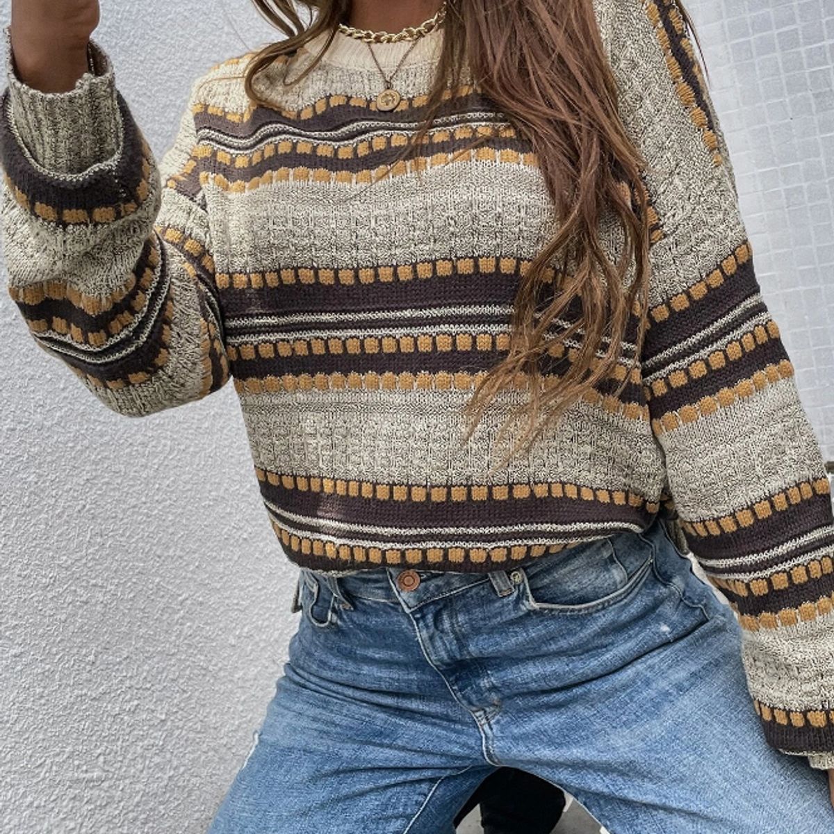 KIRAMA CLOTHING STORE - Sweater Multicolor a Rayas con Aberturas  Manga Larga