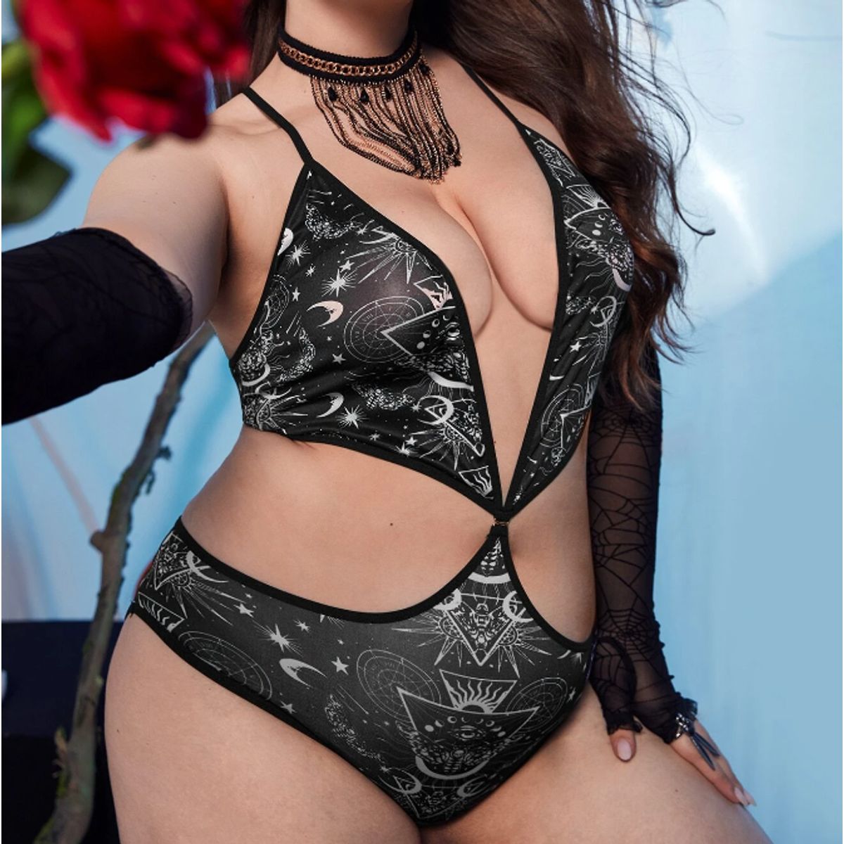 KIRAMA CLOTHING STORE - Body Blanco y Negro con Estampado Galaxia  Estilo Gótico Halloween