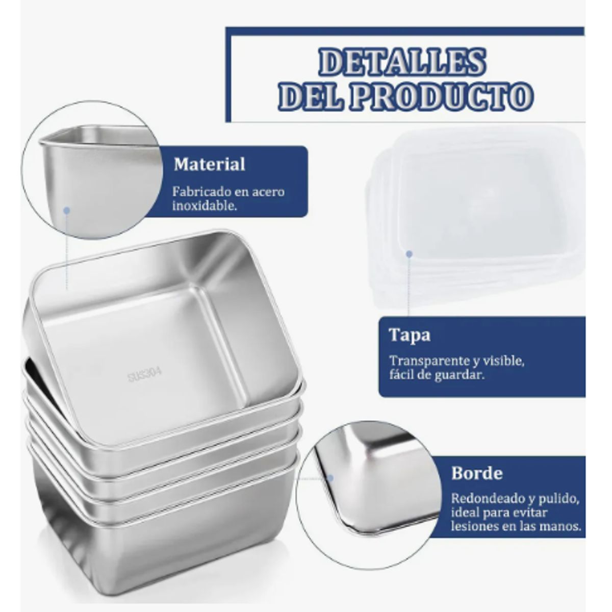 GENERICO - Recipientes Herméticos De Acero Inoxidable Para Cocina 6pzs Gris