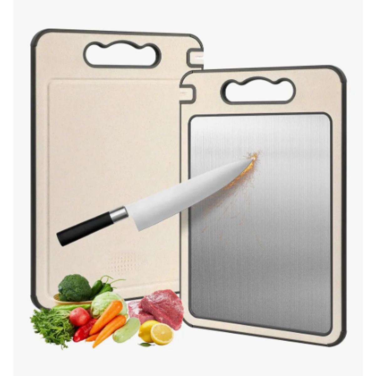 GENERICO - Tabla De Cortar Doble Cara Acero Inoxidable 30x46cm Cocina Geométrico Crema