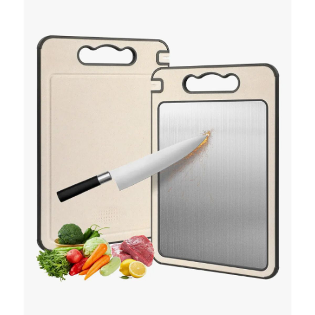 GENERICO - Tabla De Cortar Doble Cara Acero Inoxidable 30x46cm Cocina Geométrico Crema