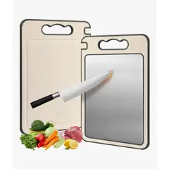 GENERICO - Tabla De Cortar Doble Cara Acero Inoxidable 30x46cm Cocina Geométrico Crema