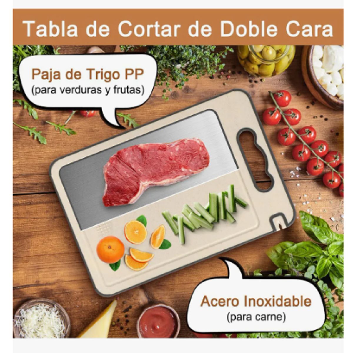 GENERICO - Tabla De Cortar Doble Cara Acero Inoxidable 30x46cm Cocina Geométrico Crema