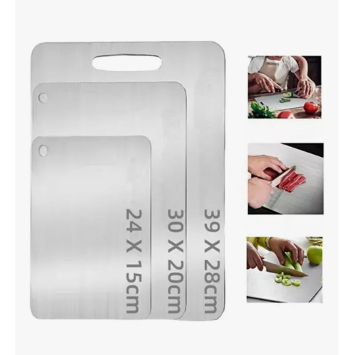 GENERICO - Tablas De Picar Alimento De Cocina Acero Inoxidable 3pzs Geométrico Plateado