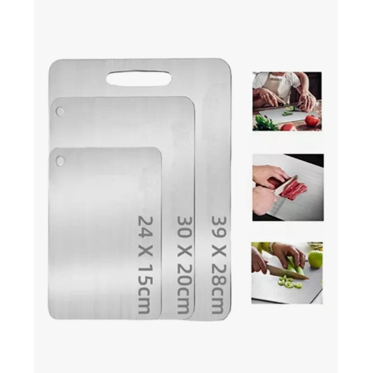GENERICO - Tablas De Picar Alimento De Cocina Acero Inoxidable 3pzs Geométrico Plateado
