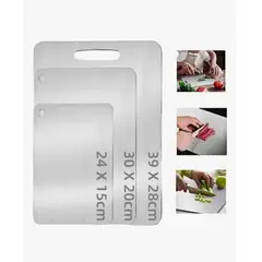 GENERICO - Tablas De Picar Alimento De Cocina Acero Inoxidable 3pzs Geométrico Plateado