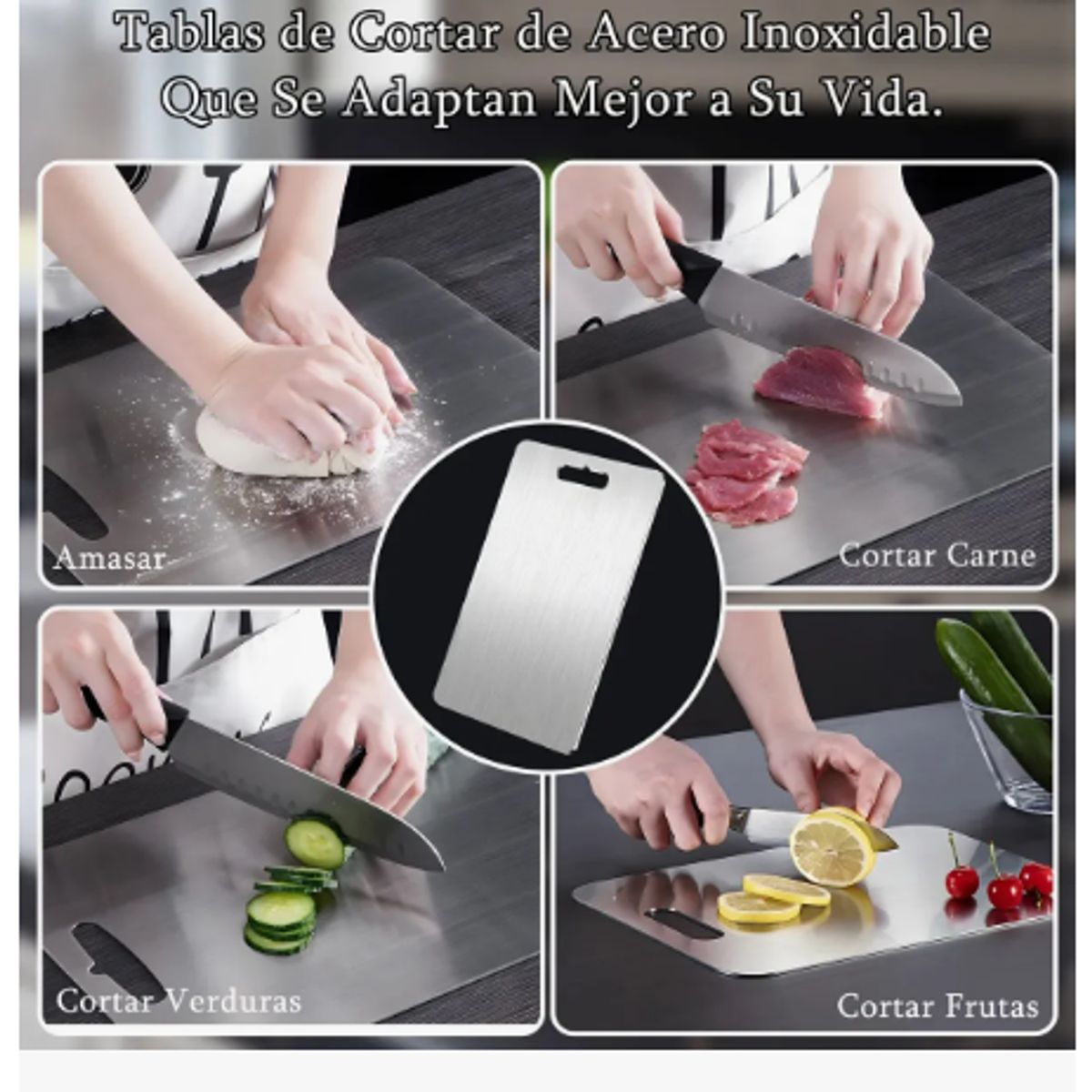 GENERICO - Tablas De Picar Alimento De Cocina Acero Inoxidable 3pzs Geométrico Plateado