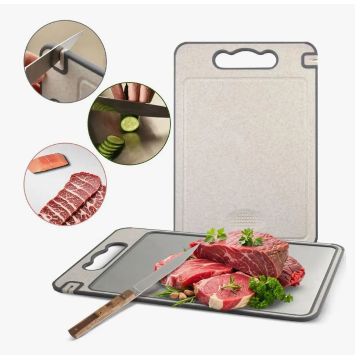 GENERICO - Tabla De Cortar Doble Cara Acero 304 Y Pp Cocina 36 X 25cm