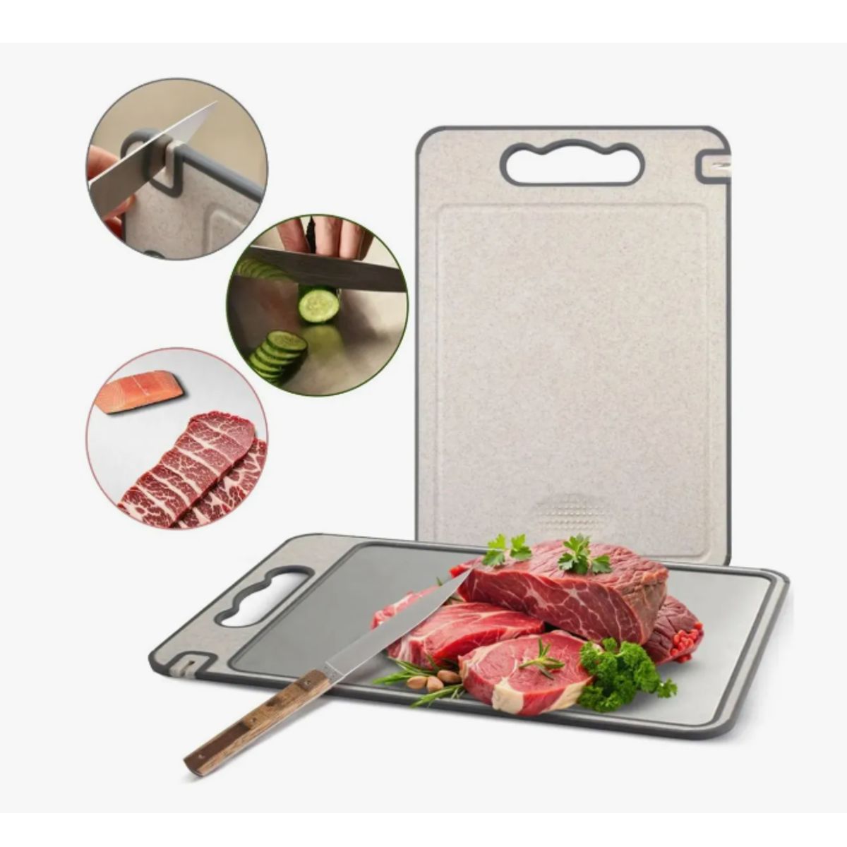 GENERICO - Tabla De Cortar Doble Cara Acero 304 Y Pp Cocina 36 X 25cm