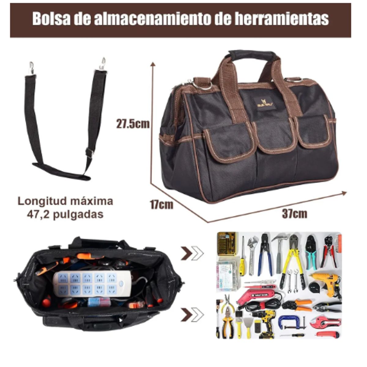 GENERICO - Bolso Herramientas Electricista Correa Hombro Ajustable Marr Bordó