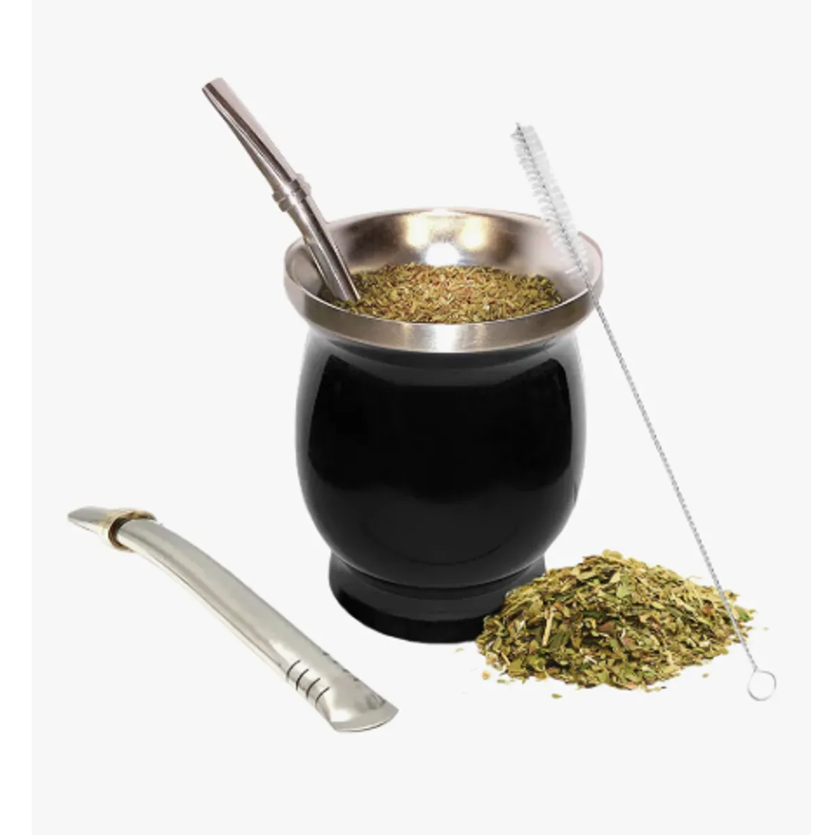 GENERICO - Kit Matero Bombilla Mate Set Matero Acero Inoxidable Negro