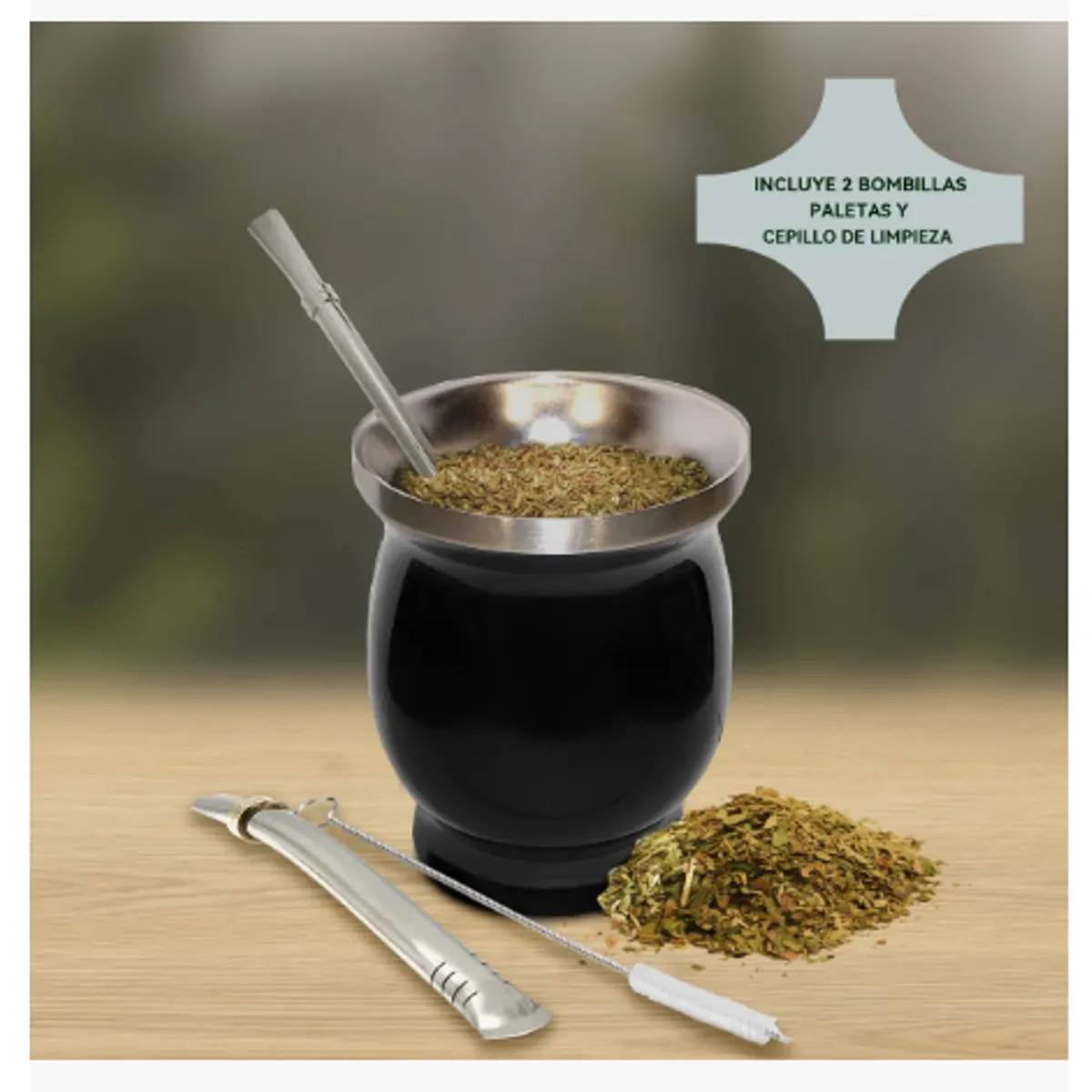 GENERICO - Kit Matero Bombilla Mate Set Matero Acero Inoxidable Negro