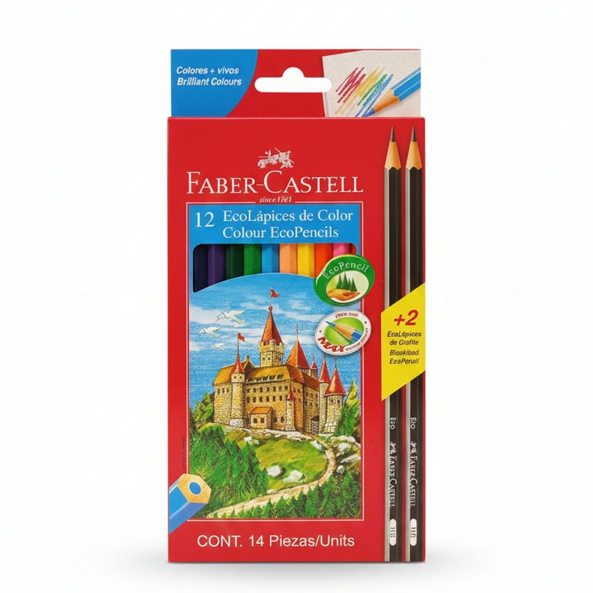 FABER-CASTELL - Lápices De colores vivos Faber Castell Hexagonales HB + 2 grafito