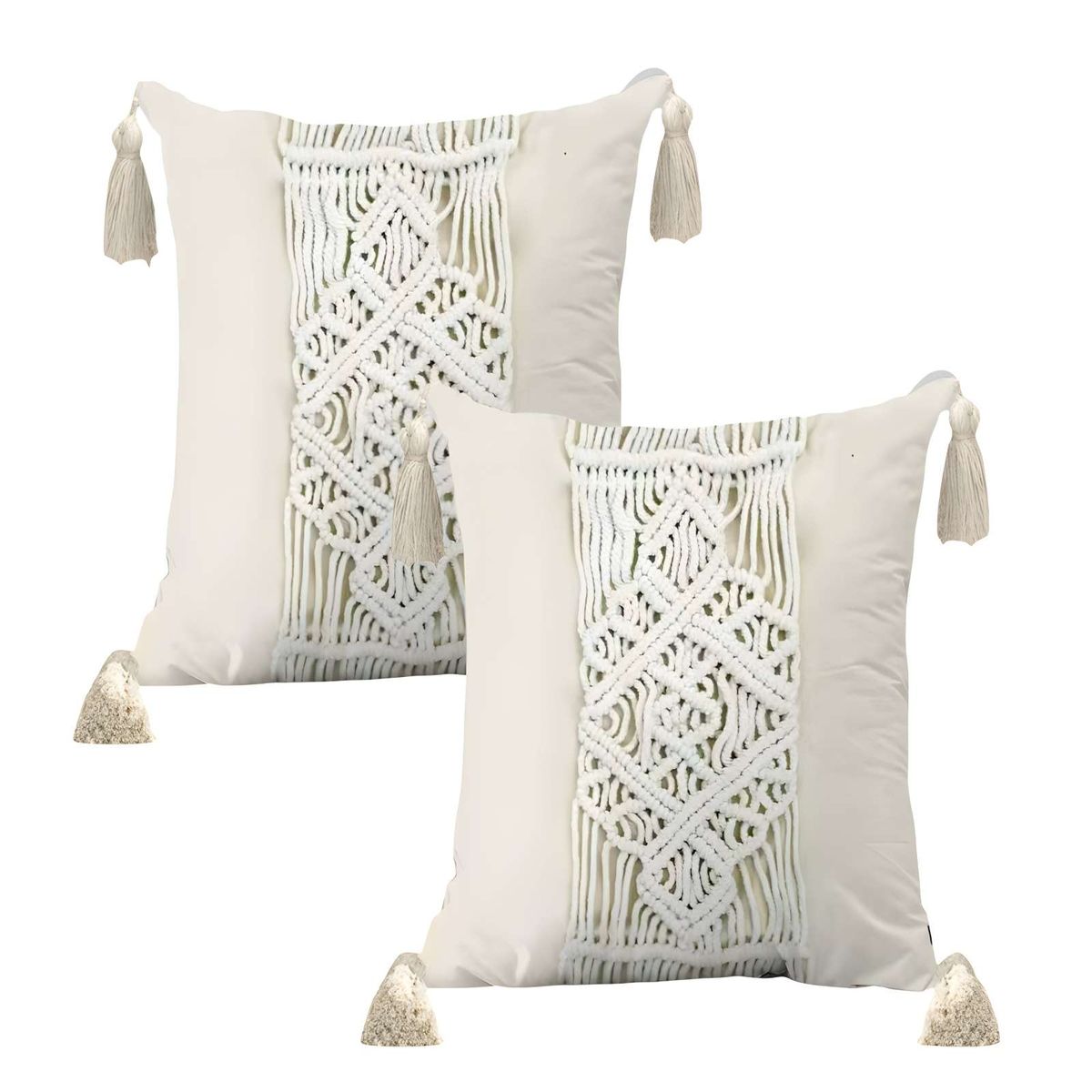 GENERICO - PACK DE 2 FUNDAS DE COJIN CON ESTILO BOHEMIO 45X45CM BEIGE 02