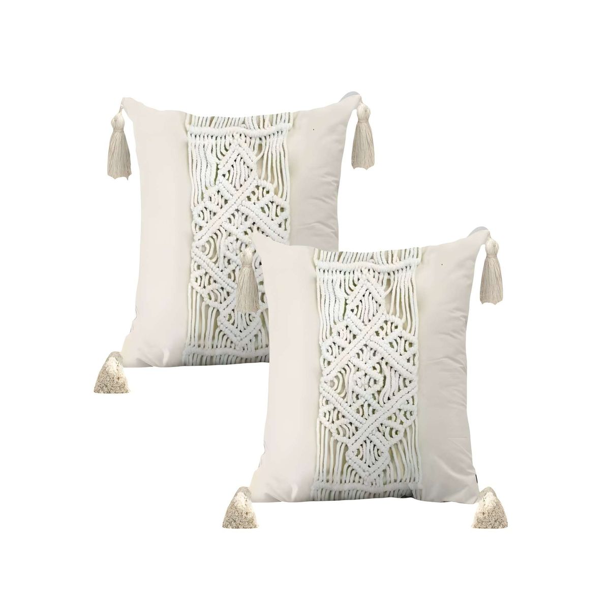 GENERICO - PACK DE 2 FUNDAS DE COJIN CON ESTILO BOHEMIO 45X45CM BEIGE 02