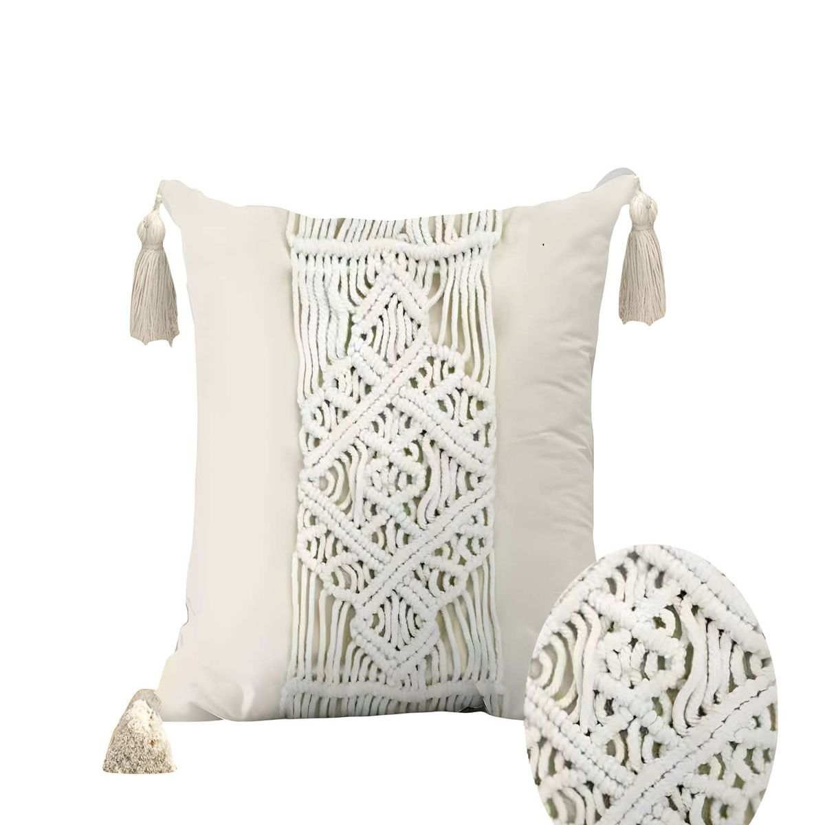GENERICO - PACK DE 2 FUNDAS DE COJIN CON ESTILO BOHEMIO 45X45CM BEIGE 02