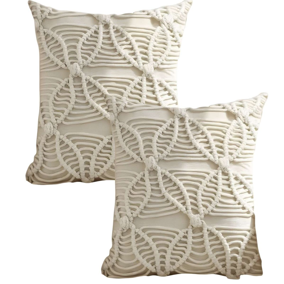 GENERICO - PACK DE 2 FUNDAS DE COJIN CON ESTILO BOHEMIO 45X45CM BEIGE 04