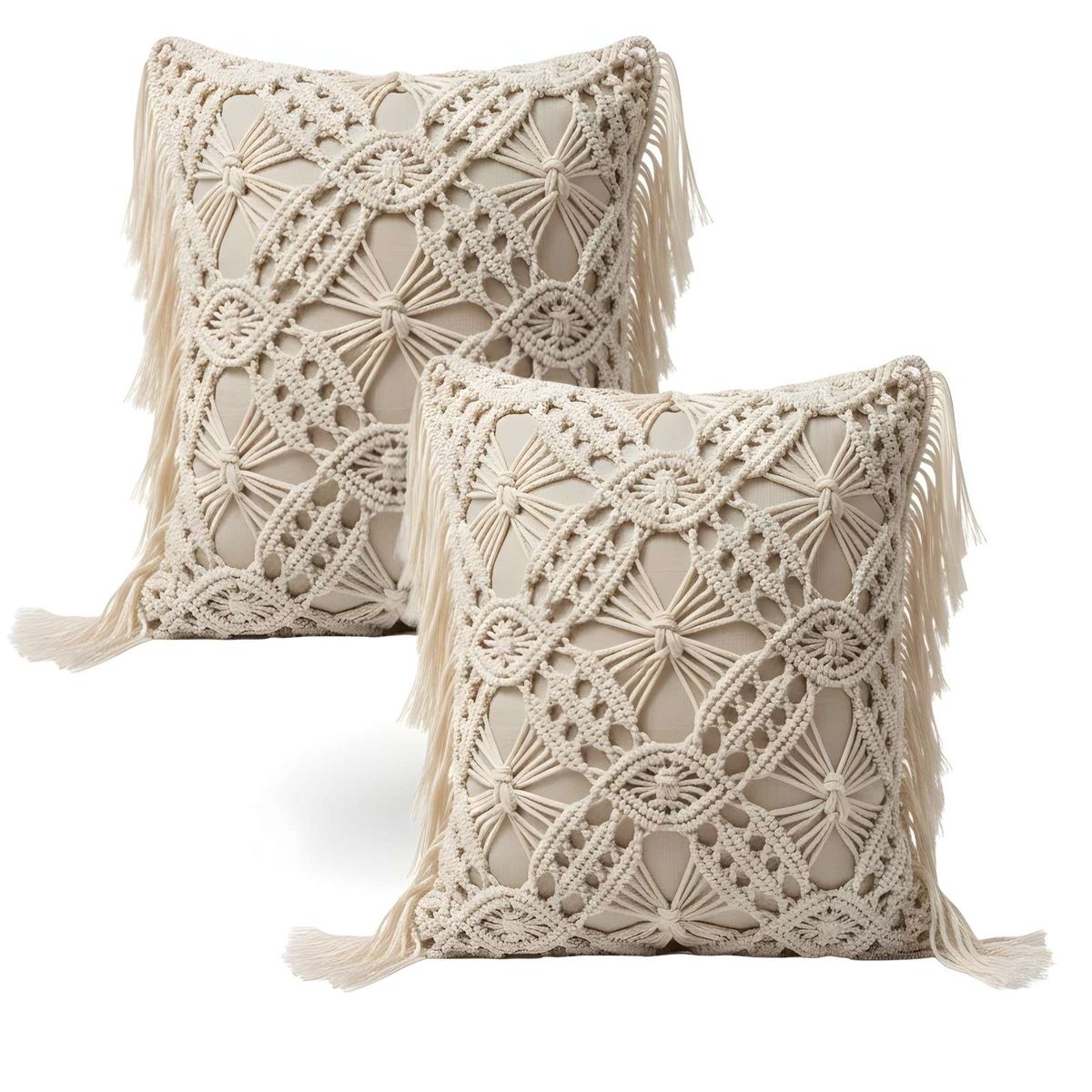 GENERICO - PACK DE 2 FUNDAS DE COJIN CON ESTILO BOHEMIO 45X45CM BEIGE 05