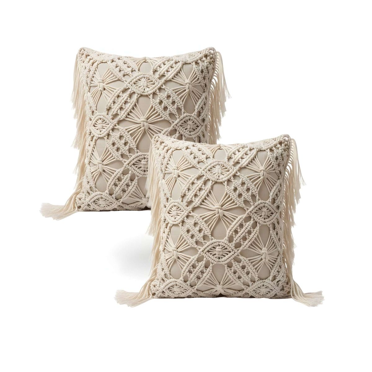 GENERICO - PACK DE 2 FUNDAS DE COJIN CON ESTILO BOHEMIO 45X45CM BEIGE 05