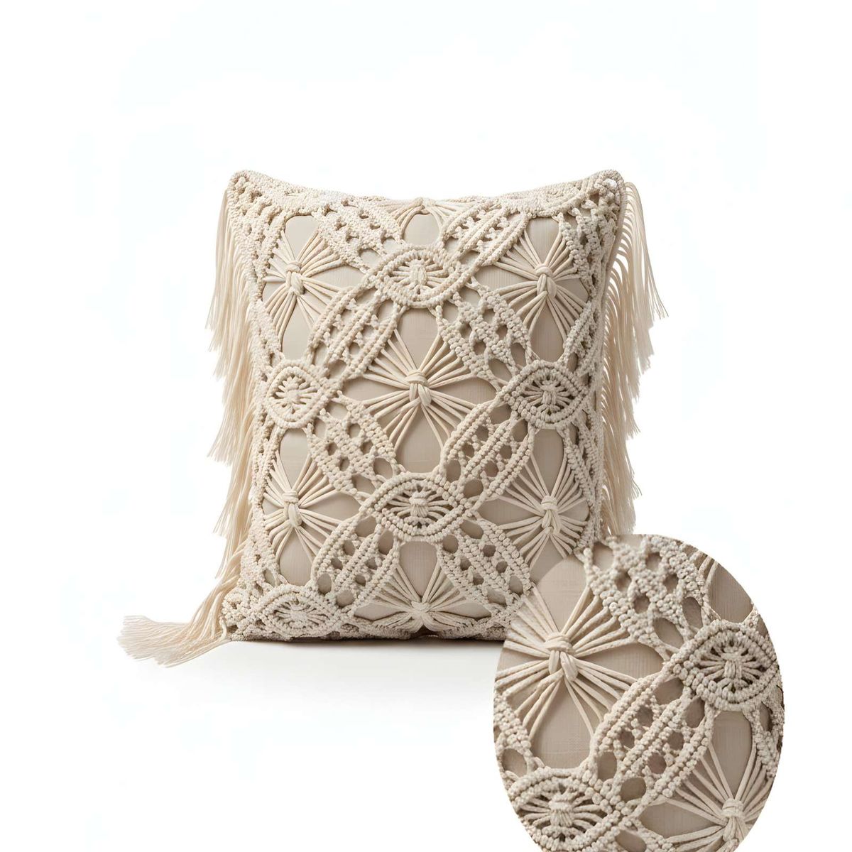 GENERICO - PACK DE 2 FUNDAS DE COJIN CON ESTILO BOHEMIO 45X45CM BEIGE 05