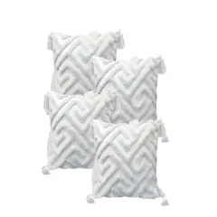 GENERICO - PACK DE 4 FUNDAS DE COJIN TUFTING 45X45 CM BLANCO 05
