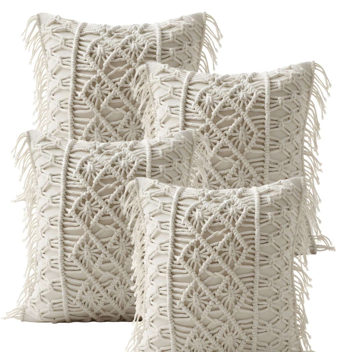 GENERICO - PACK DE 4 FUNDAS DE COJIN CON ESTILO BOHEMIO 45X45CM BEIGE 06