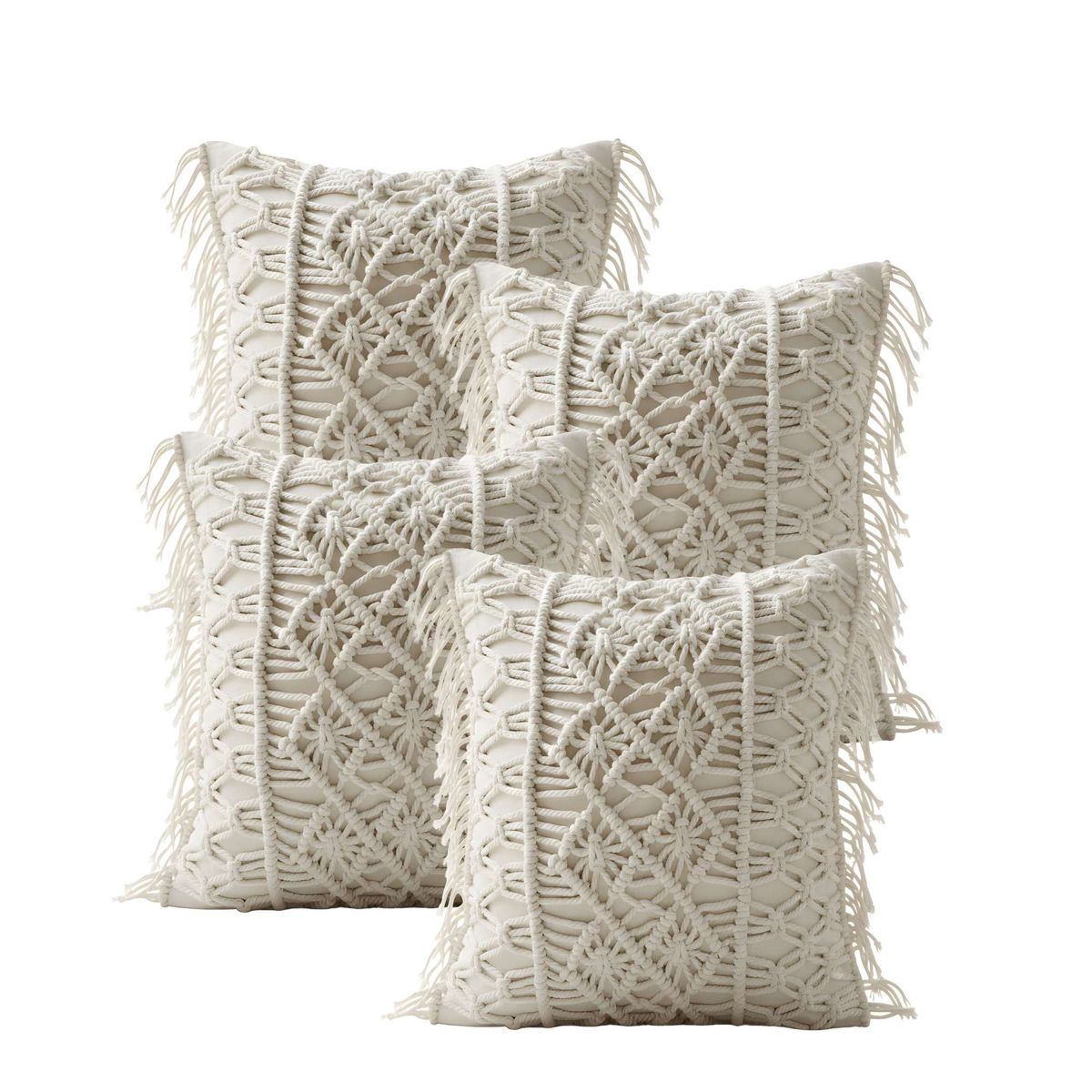 GENERICO - PACK DE 4 FUNDAS DE COJIN CON ESTILO BOHEMIO 45X45CM BEIGE 06