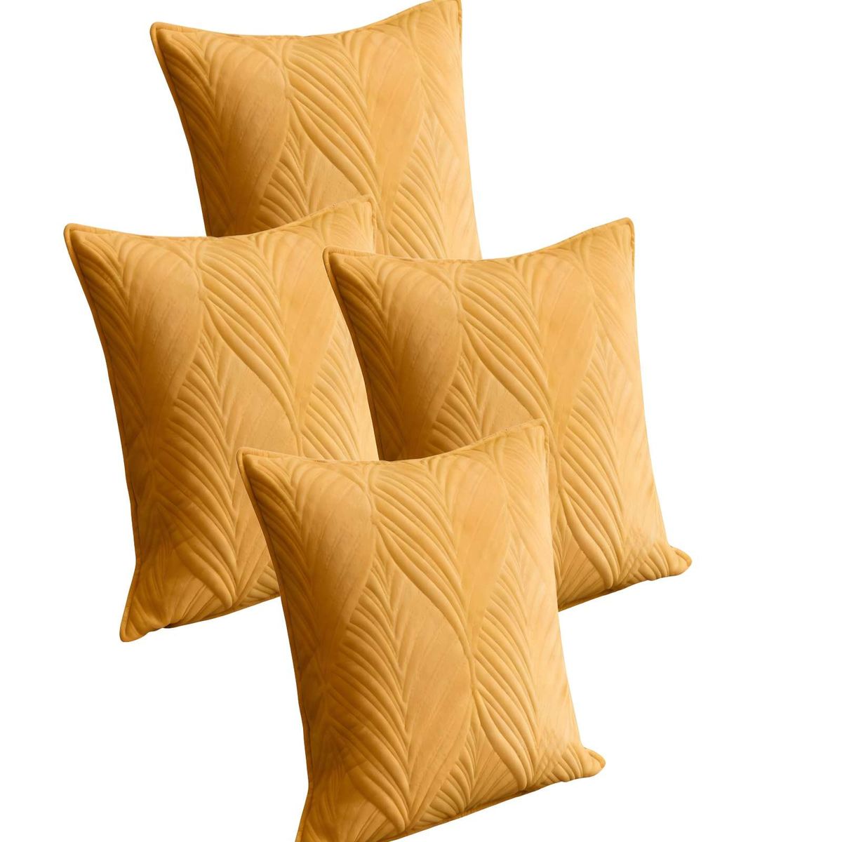 GENERICO - PACK DE 4 FUNDAS DE COJIN SERIE HOJAS 45X45 CM AMARILLO