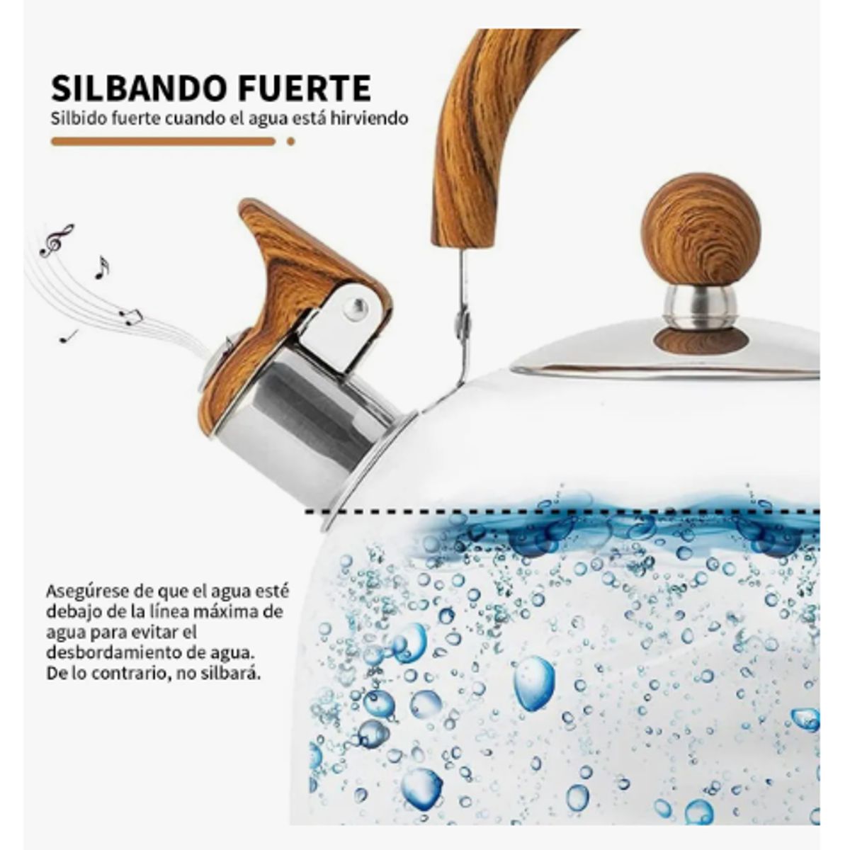 GENERICO - Tetera Silbante Acero Inoxidable 25L Blanco para Estufas