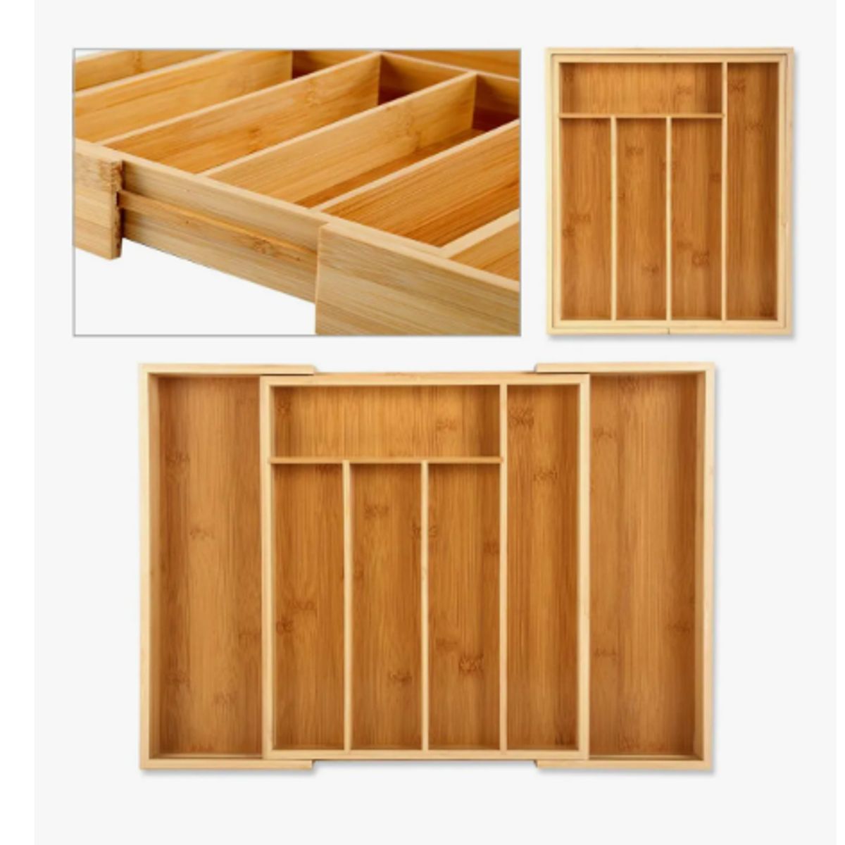GENERICO - Organizador Cubiertos Bambú Extensible Amarillo