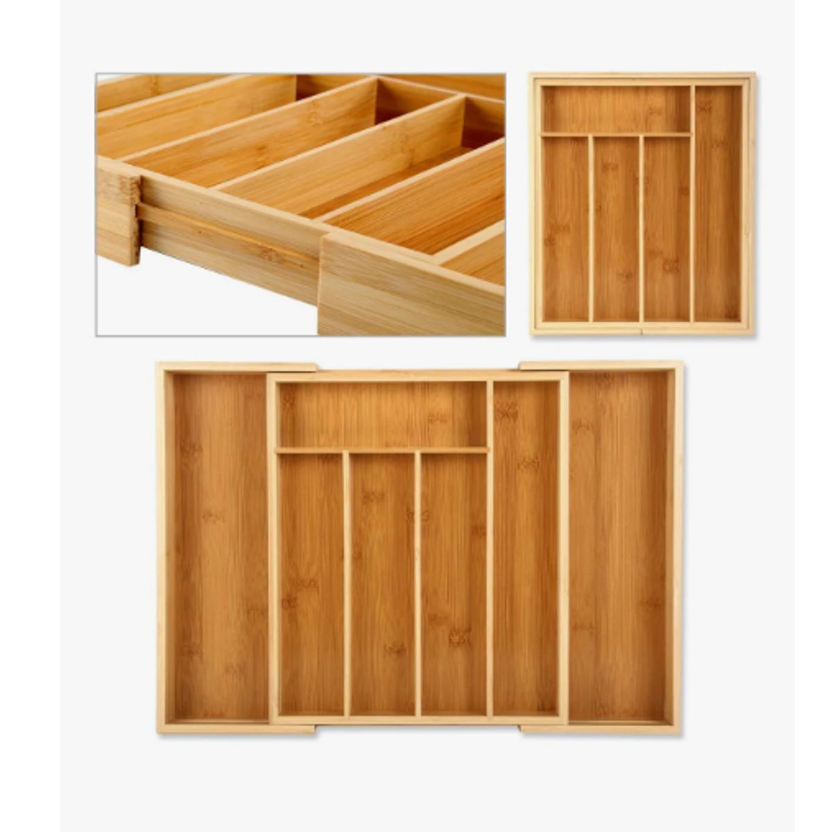GENERICO - Organizador Cubiertos Bambú Extensible Amarillo