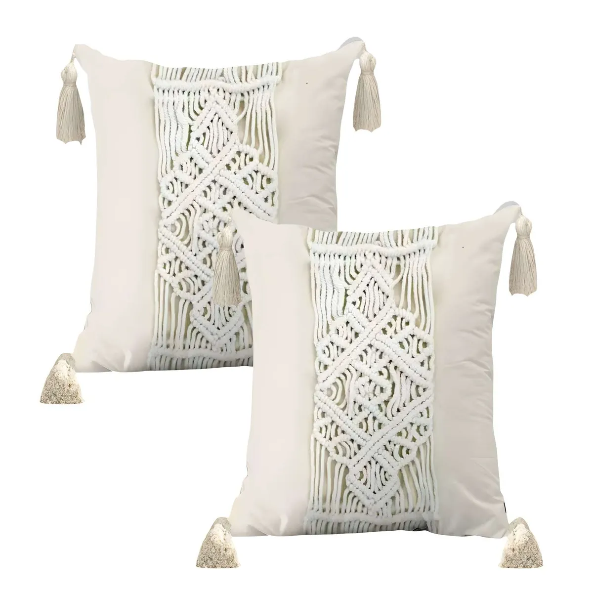 GENERICO - JUEGO DE 2 FUNDAS DE COJIN CON ESTILO BOHEMIO 45X45CM BEIGE 02