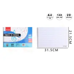 GENERICO - Cuaderno de Música (Pauta/Pentagramas) – A4 31.5×21.5 cm, 20 Hojas