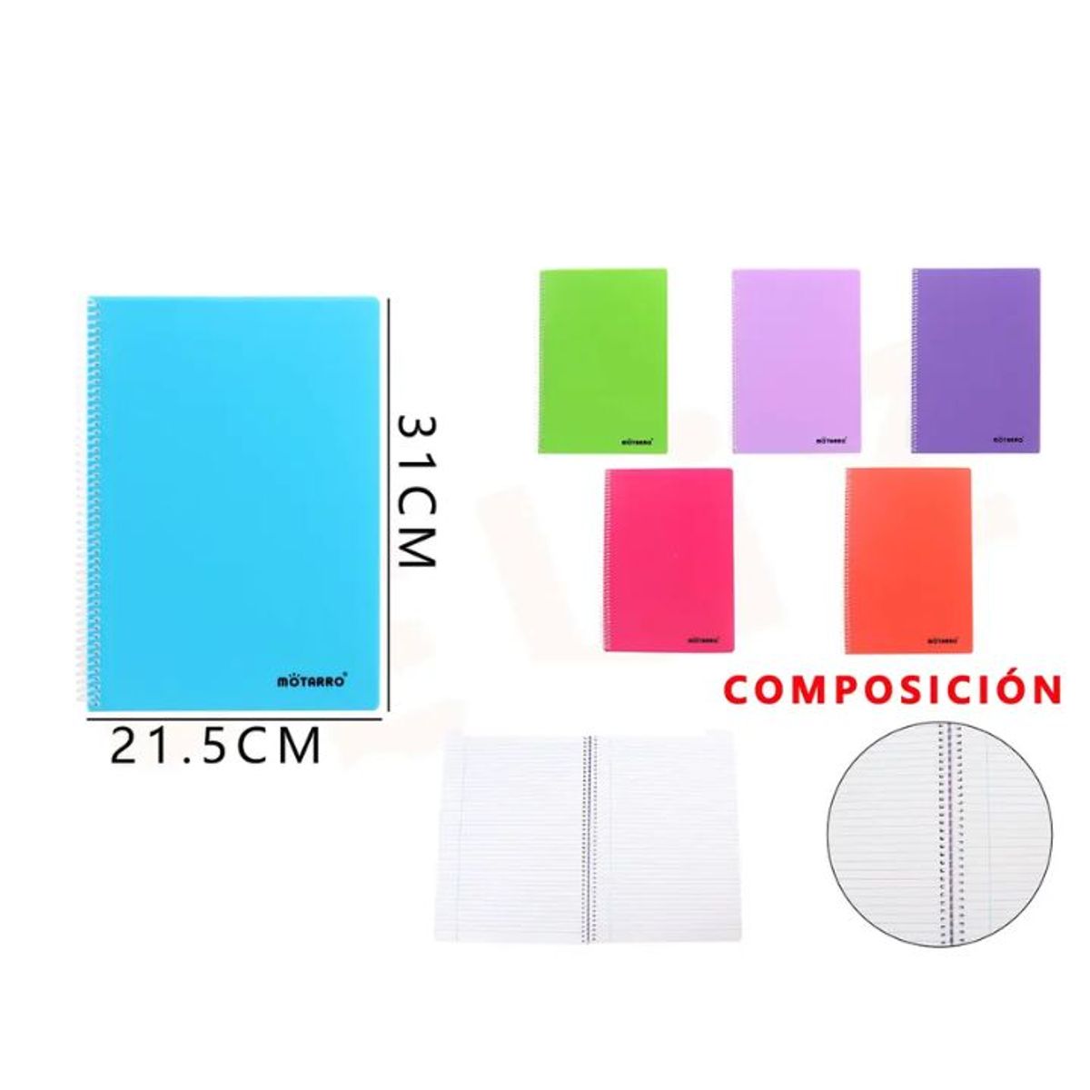 GENERICO - Cuaderno Universitario 31 x 21.5 cm – 100 Hojas Rayado Colores Surtidos