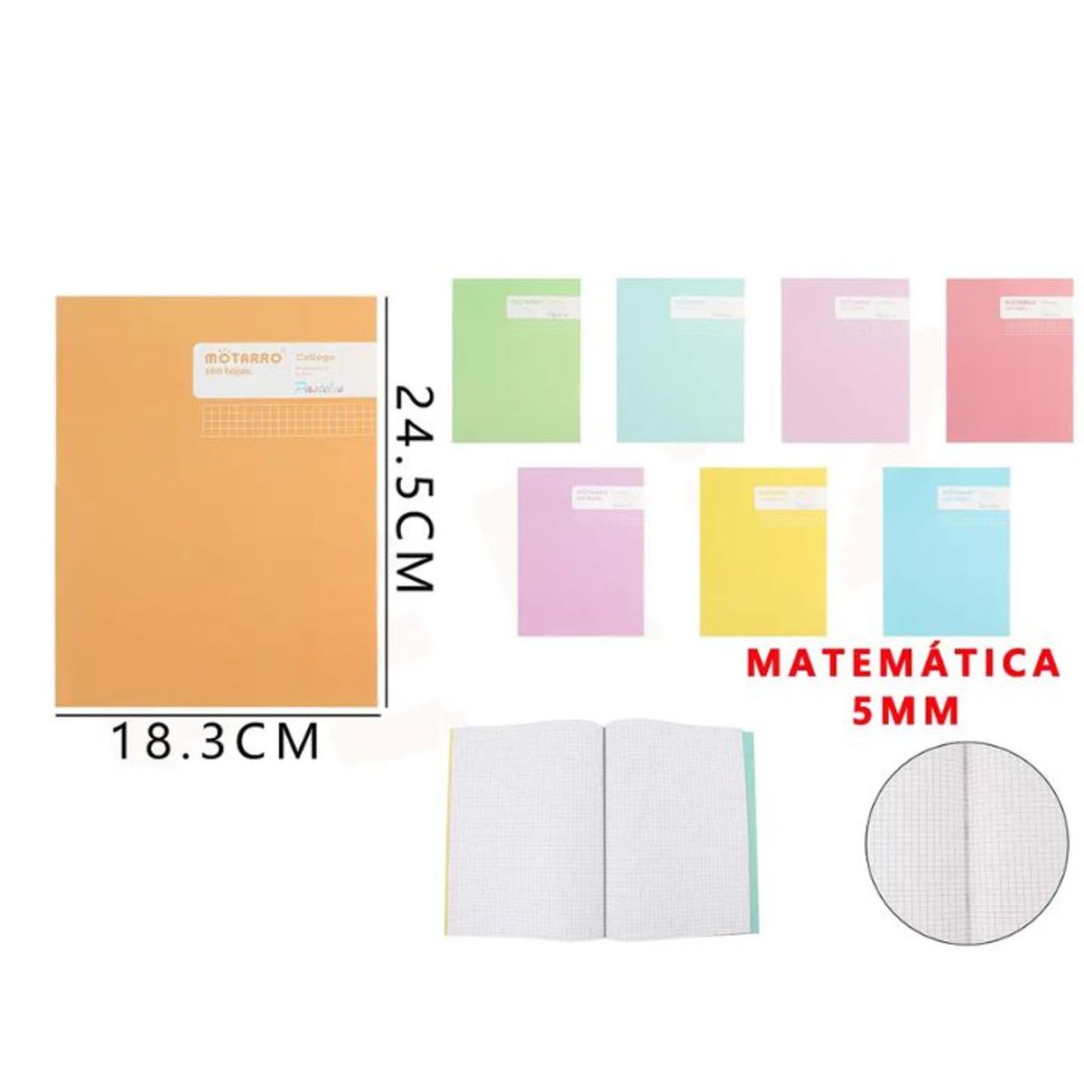 GENERICO - Cuaderno College Matemática 5mm 245x183cm 100Hojas Colores Surtidos
