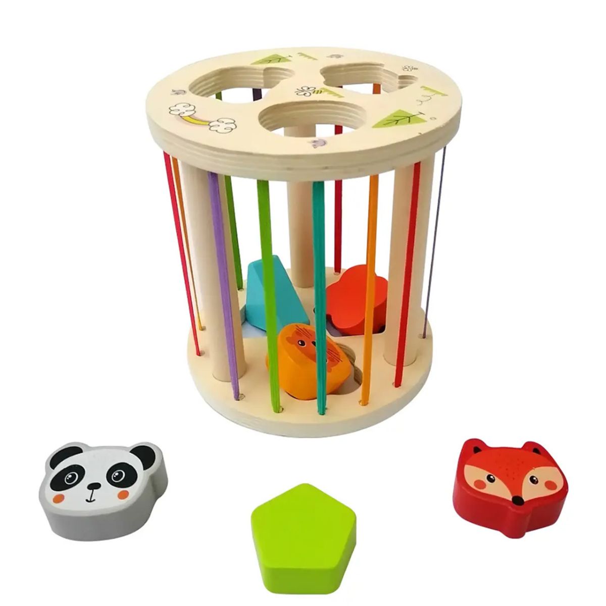 ABC - Cilindro de Madera con Elásticos y Formas Educativo