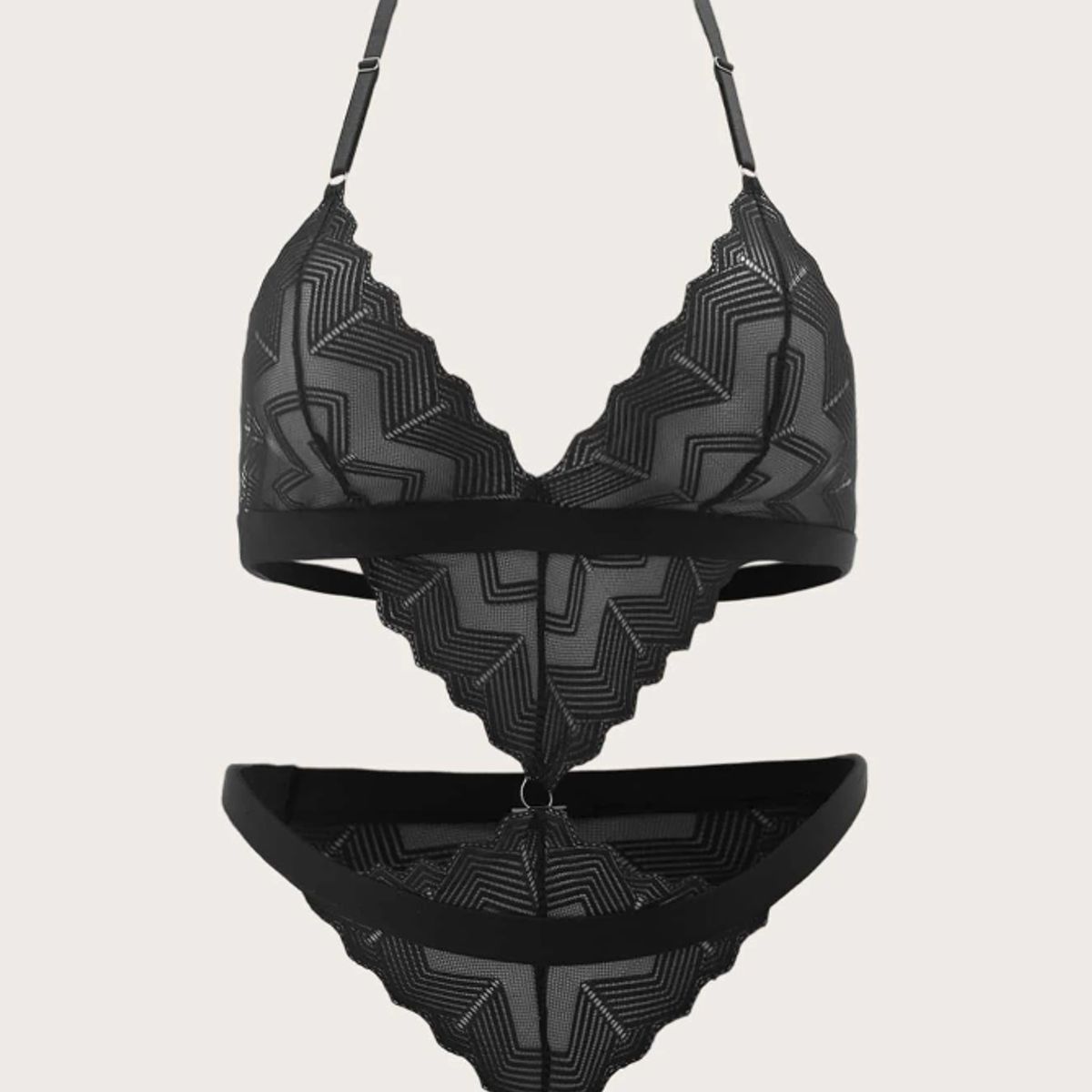 KIRAMA CLOTHING STORE - Conjunto Lencería Transparente Gótico Negro  Halter Triángulo
