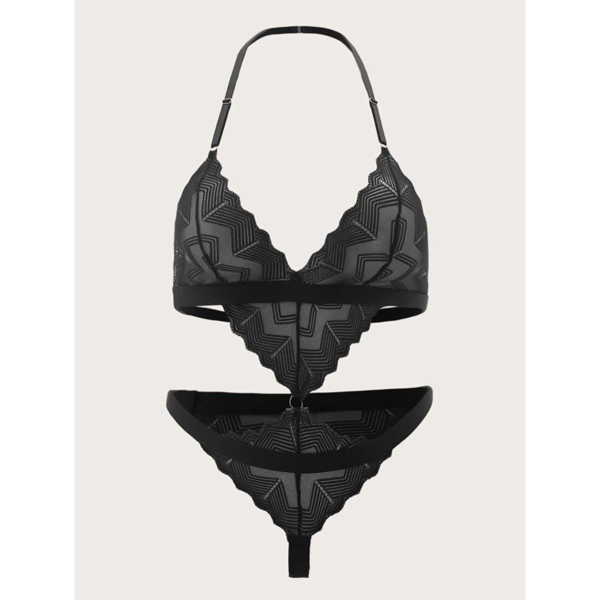 KIRAMA CLOTHING STORE - Conjunto Lencería Transparente Gótico Negro  Halter Triángulo