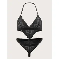 KIRAMA CLOTHING STORE - Conjunto Lencería Transparente Gótico Negro Halter Triángulo