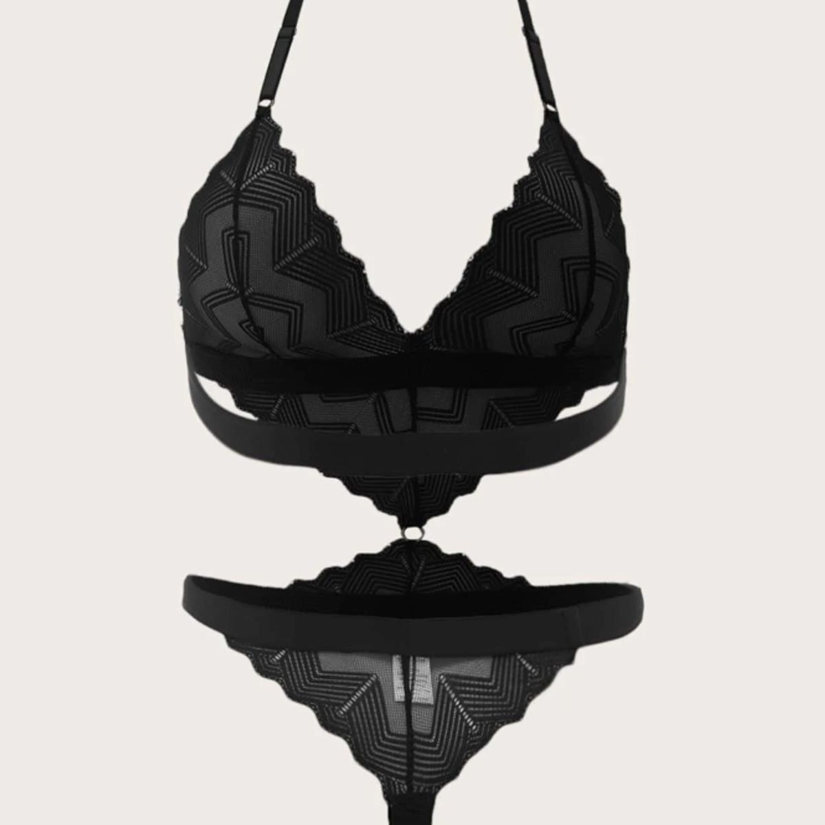 KIRAMA CLOTHING STORE - Conjunto Lencería Transparente Gótico Negro  Halter Triángulo