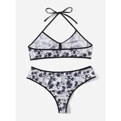 KIRAMA CLOTHING STORE - Conjunto Lencería Gótica Estampada Blanco y Negro – Set 2 Piezas