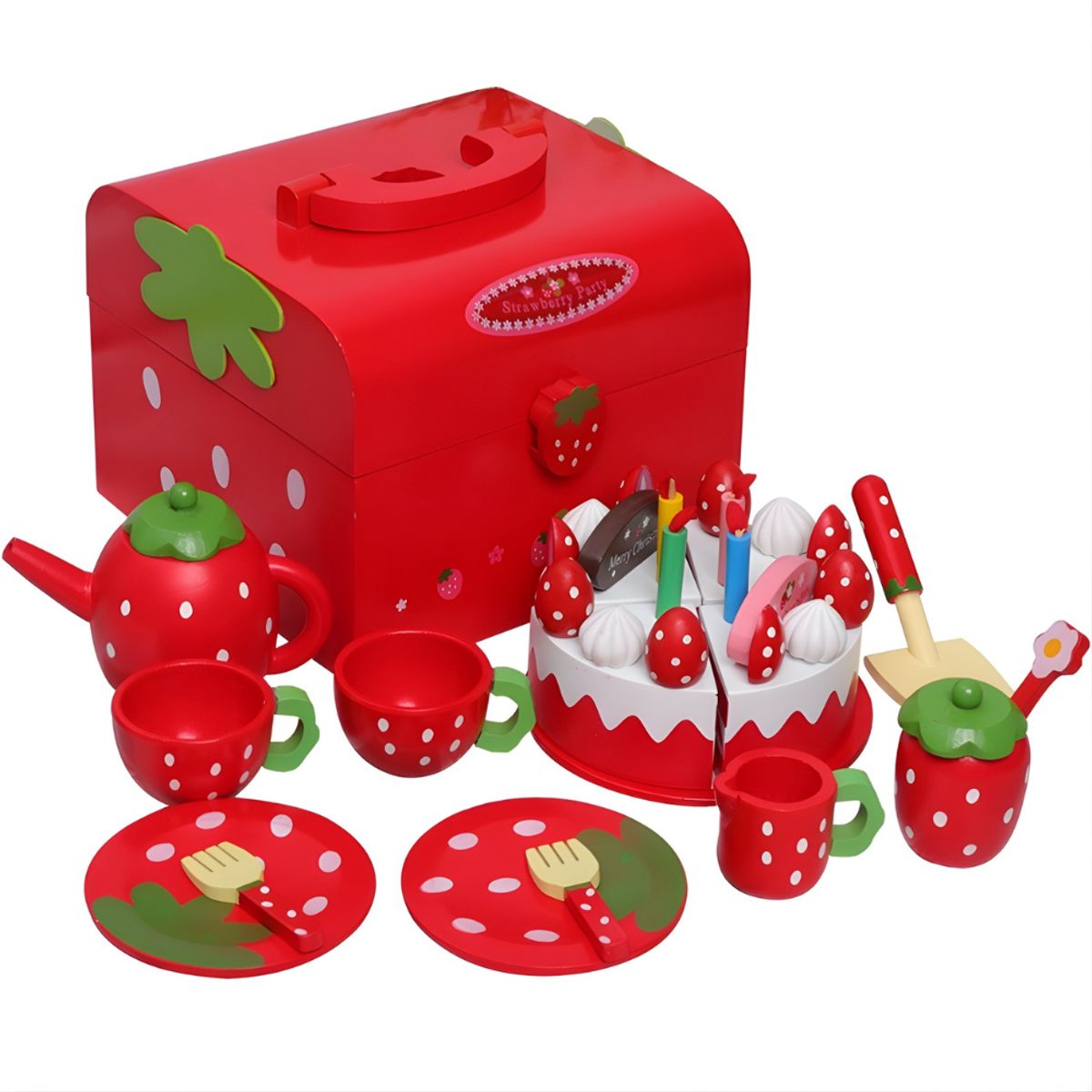 ABC - Set de Pastel Rojo con Caja y Accesorios de Madera Educativo
