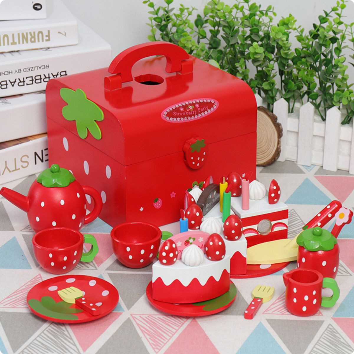 ABC - Set de Pastel Rojo con Caja y Accesorios de Madera Educativo