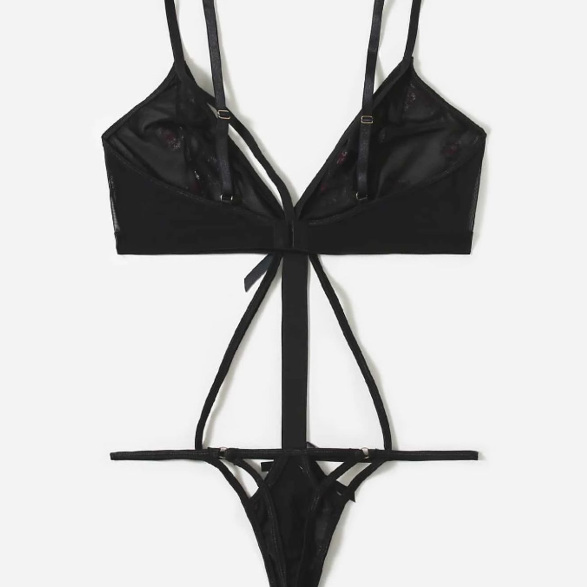 KIRAMA CLOTHING STORE - Set Lencería Floral Bordado Negro – 2 Piezas