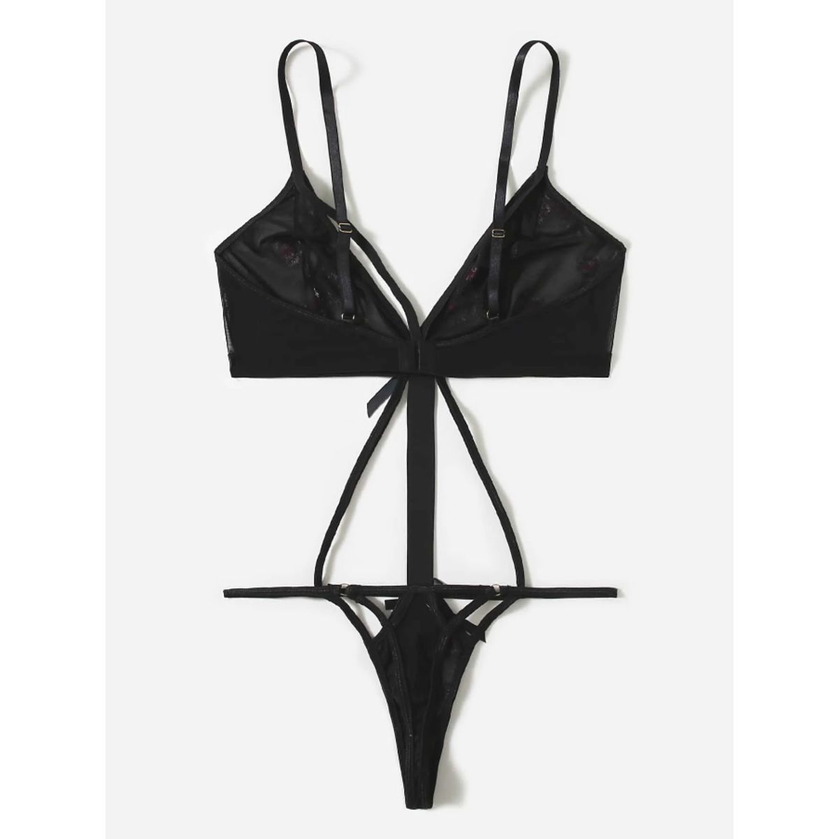 KIRAMA CLOTHING STORE - Set Lencería Floral Bordado Negro – 2 Piezas