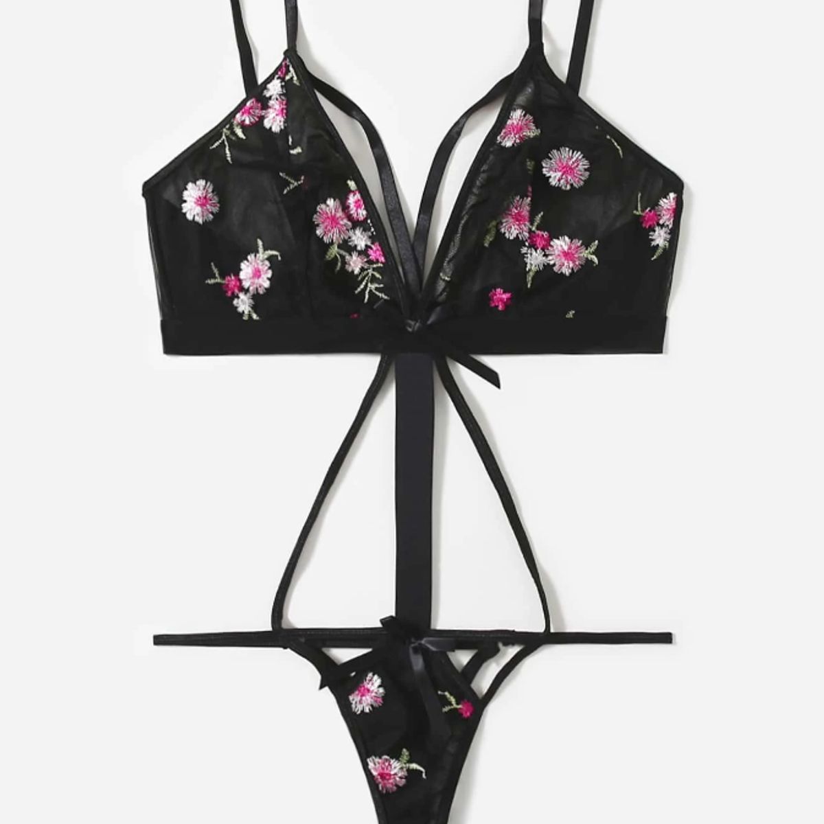 KIRAMA CLOTHING STORE - Set Lencería Floral Bordado Negro – 2 Piezas