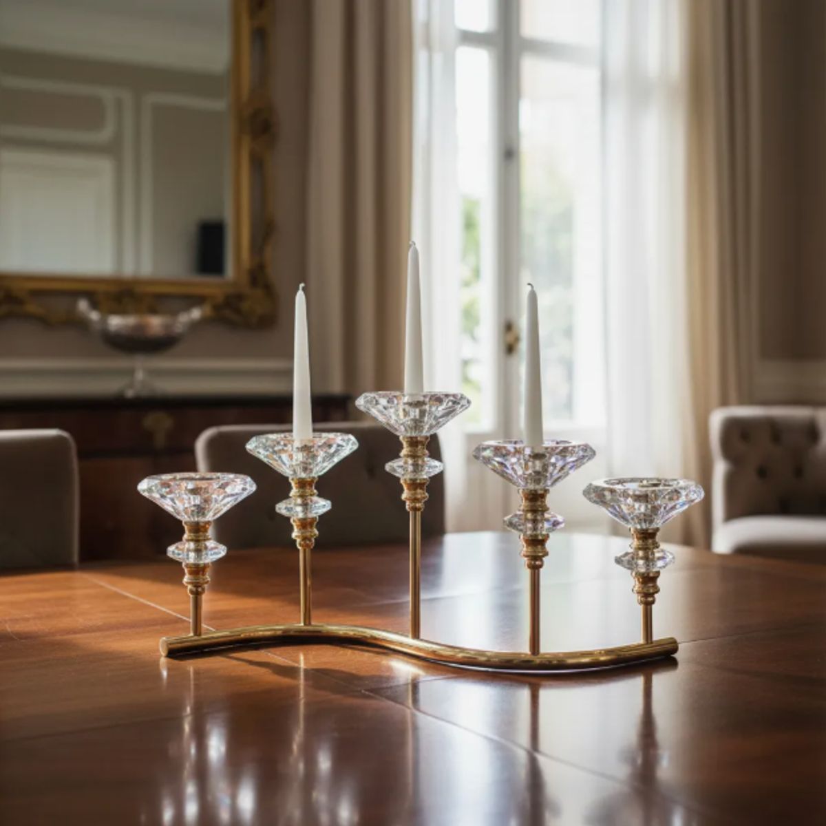 GENERICO - Candelabro Dorado De Vidrio 42x22cm