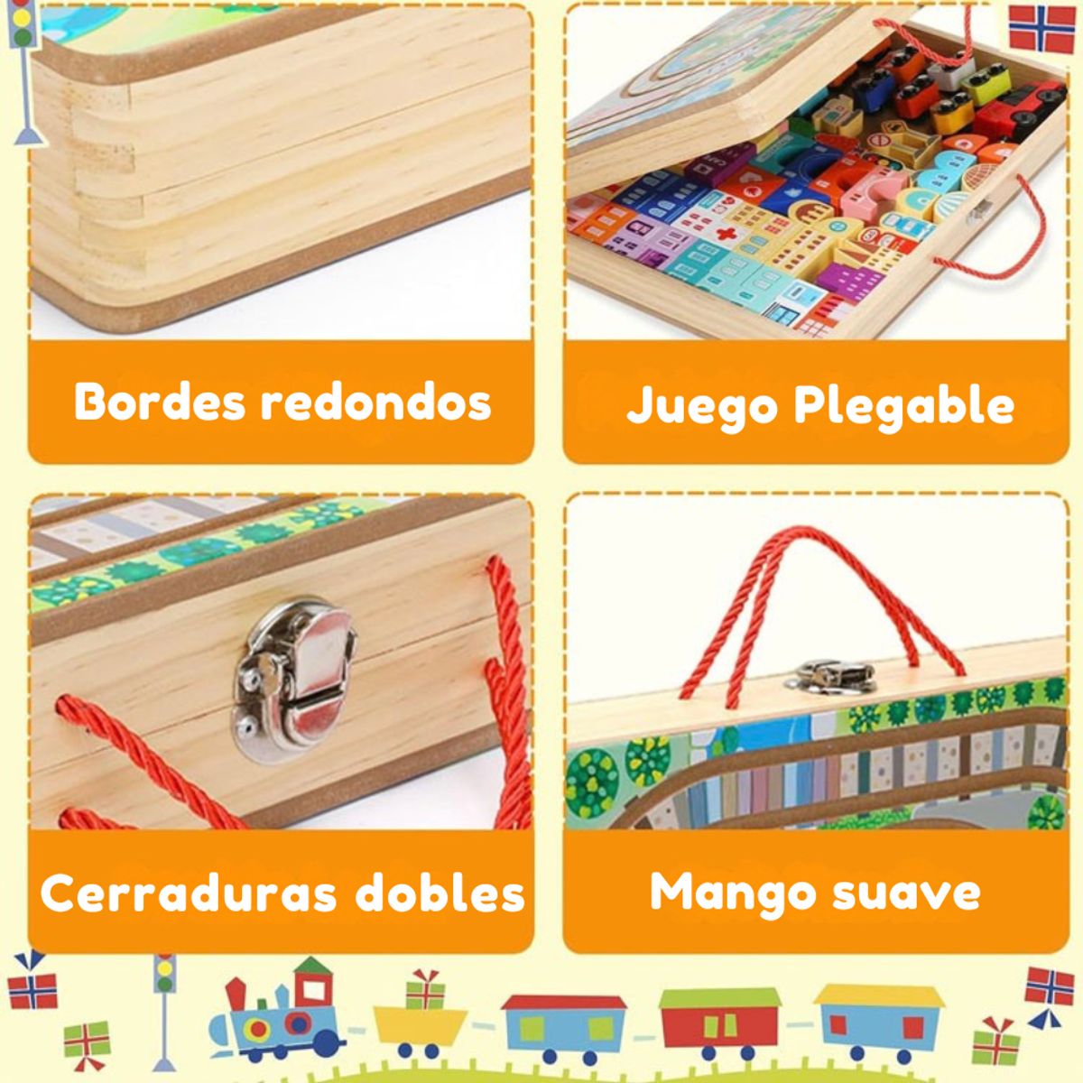 ABC - Pista de Tren Ciudad con Maletín Portátil de Madera Educativo