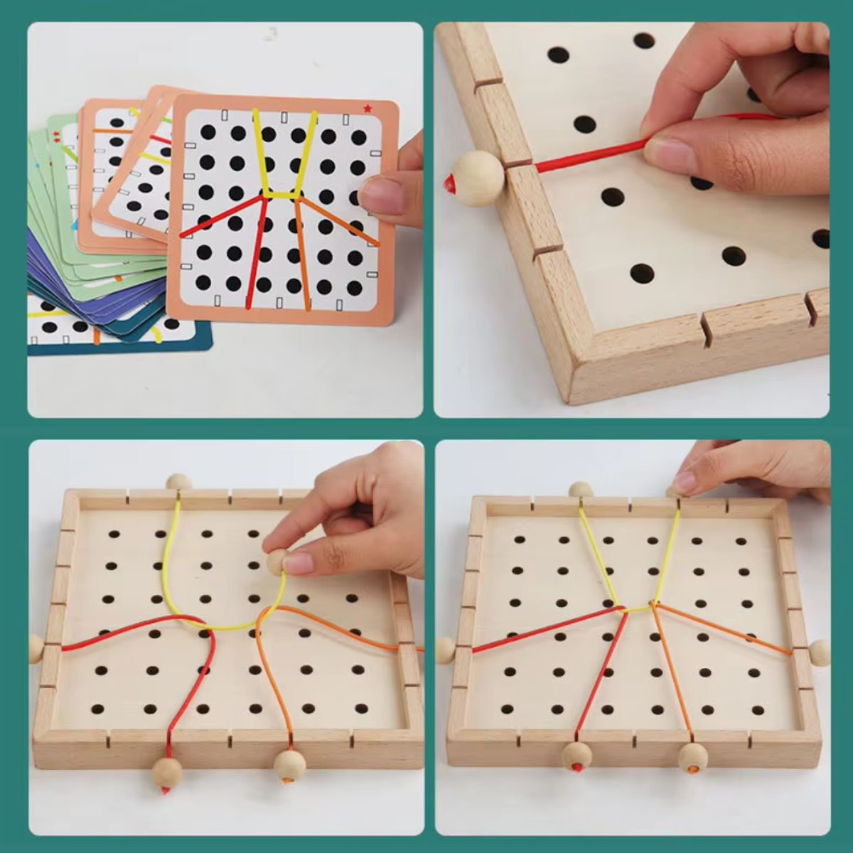 ABC - Juego de Cuerda elástica y enhebrado de Madera Educativo