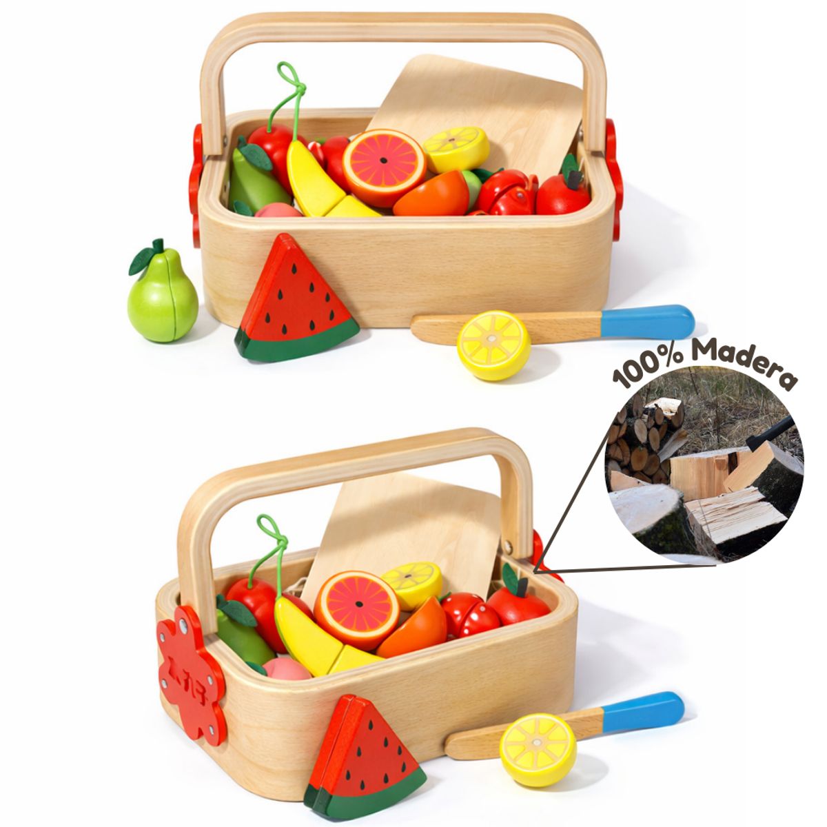 ABC - Set Corta Fruta Educativo Montessori de Madera con Cesta